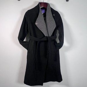 Seraphine Wool Blend Black Wrap Maternity Coat Size 2 Trench Coat